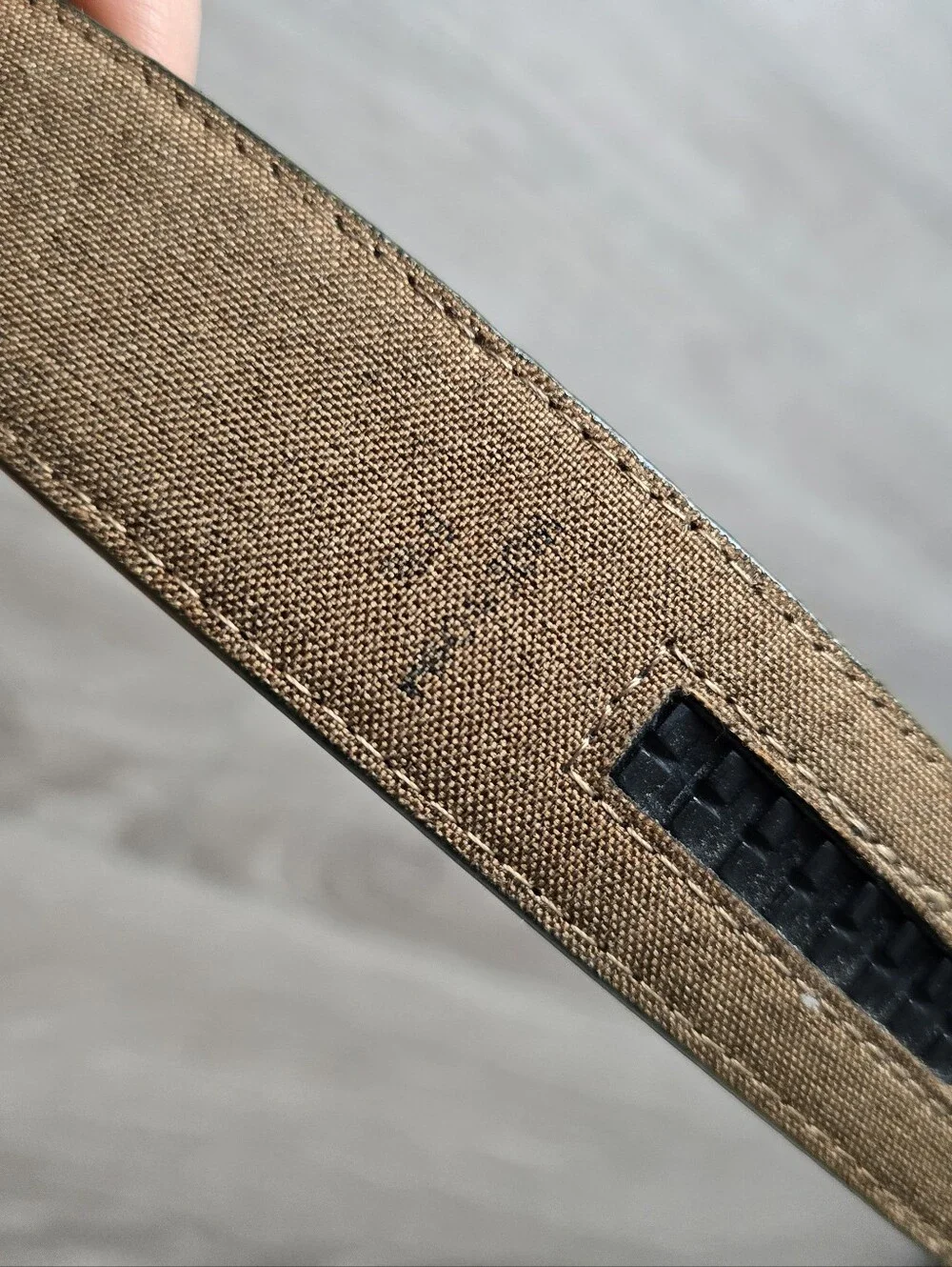 Mission Belt Mens Tan Canvas Ratchet Belt Black Buckle No Holes Adjustable
